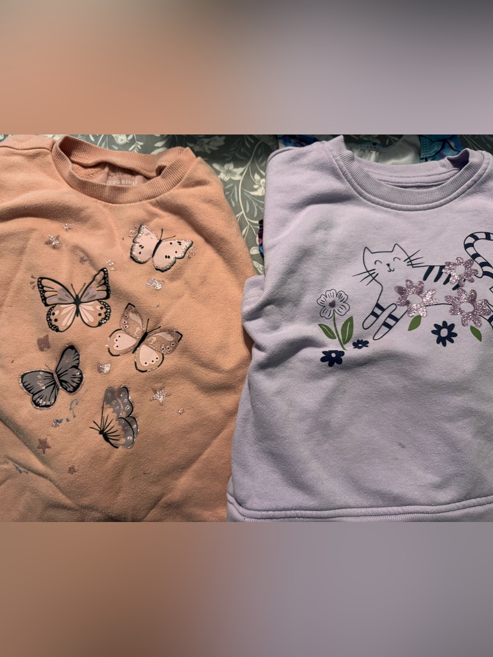 Girls Butterfly & Cat Sweatshirt Set - Pink & Lavender